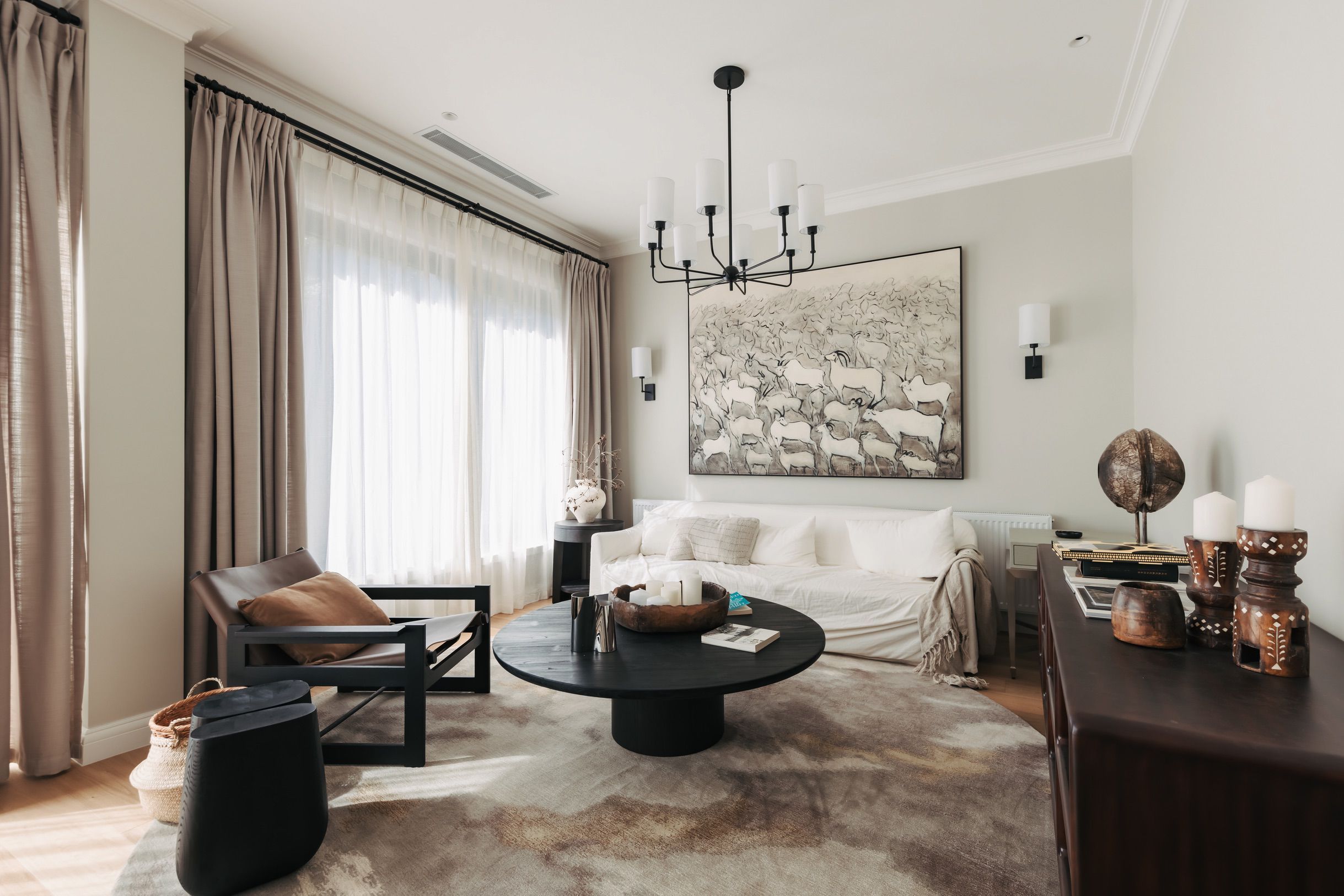 Chesterfield oak flooring in a softly furnished Canterbury living room.