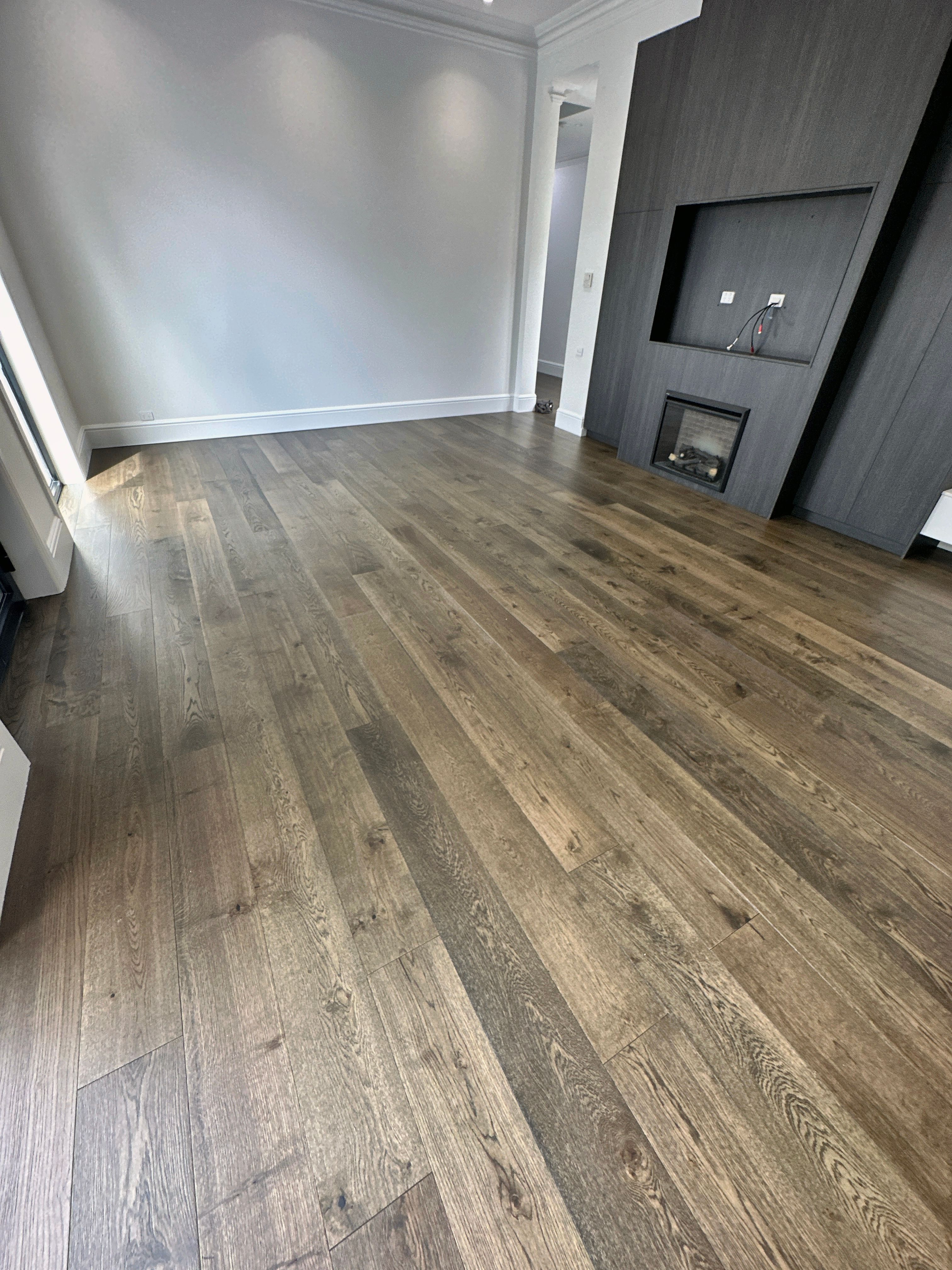 French Grey engineered oak flooring in a Toorak living room.