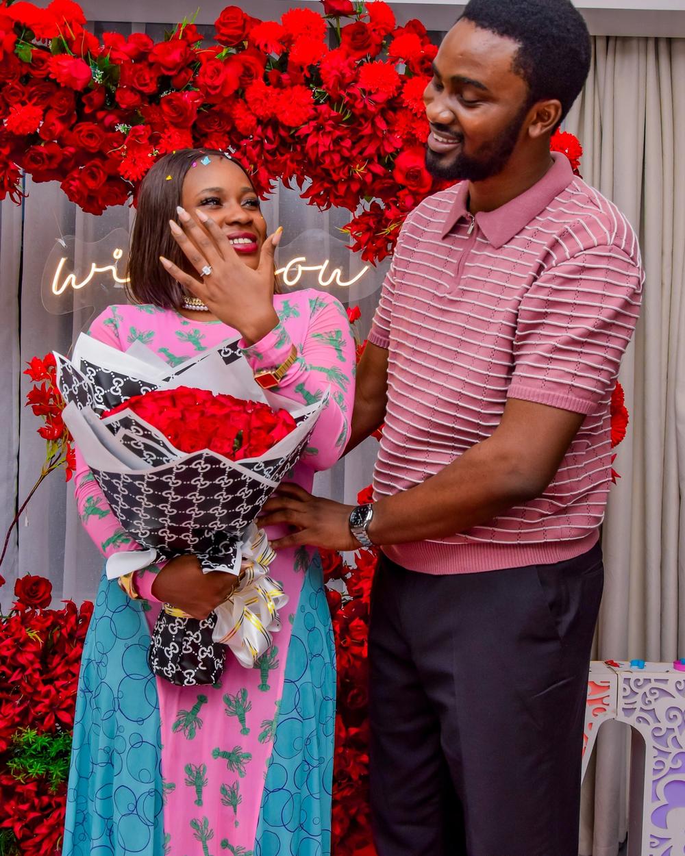 Woman reacting with surprise and joy just after being proposed to