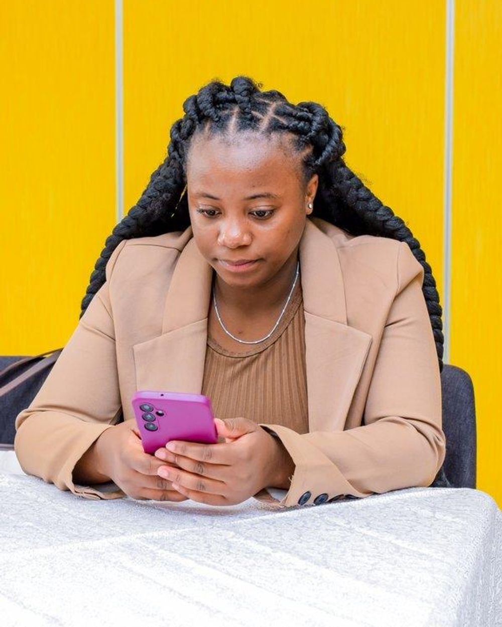 Attendee at work during a business event