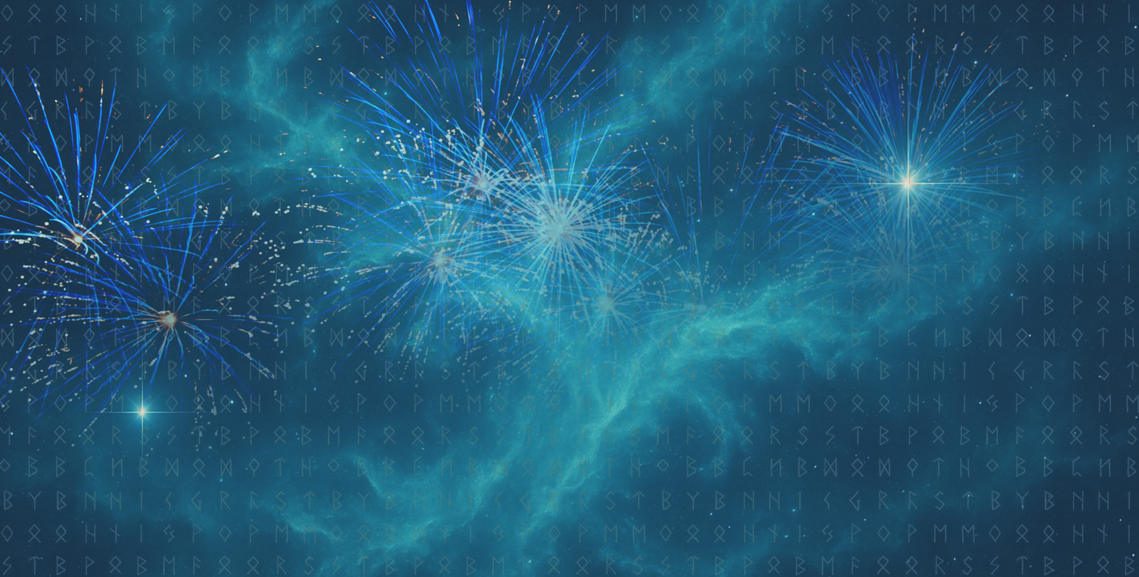 A fantasy sky with fireworks and Nordic runes
