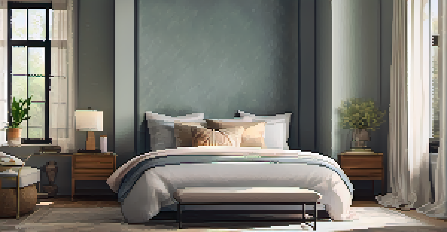 A tranquil bedroom with a plush bed, cozy reading nook by the window, and calming decor, creating a relaxing atmosphere.