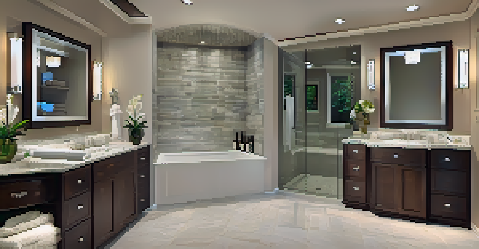 A luxurious bathroom with a walk-in shower, modern fixtures, and elegant tile work, creating a spa-like atmosphere.