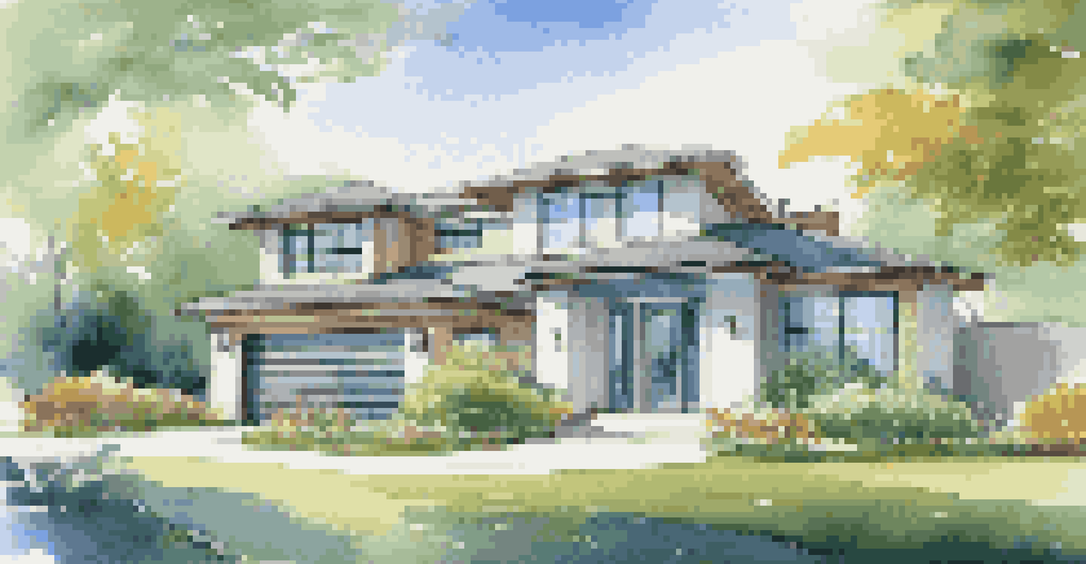Exterior of a modern smart home featuring advanced security systems amidst a beautifully landscaped garden.