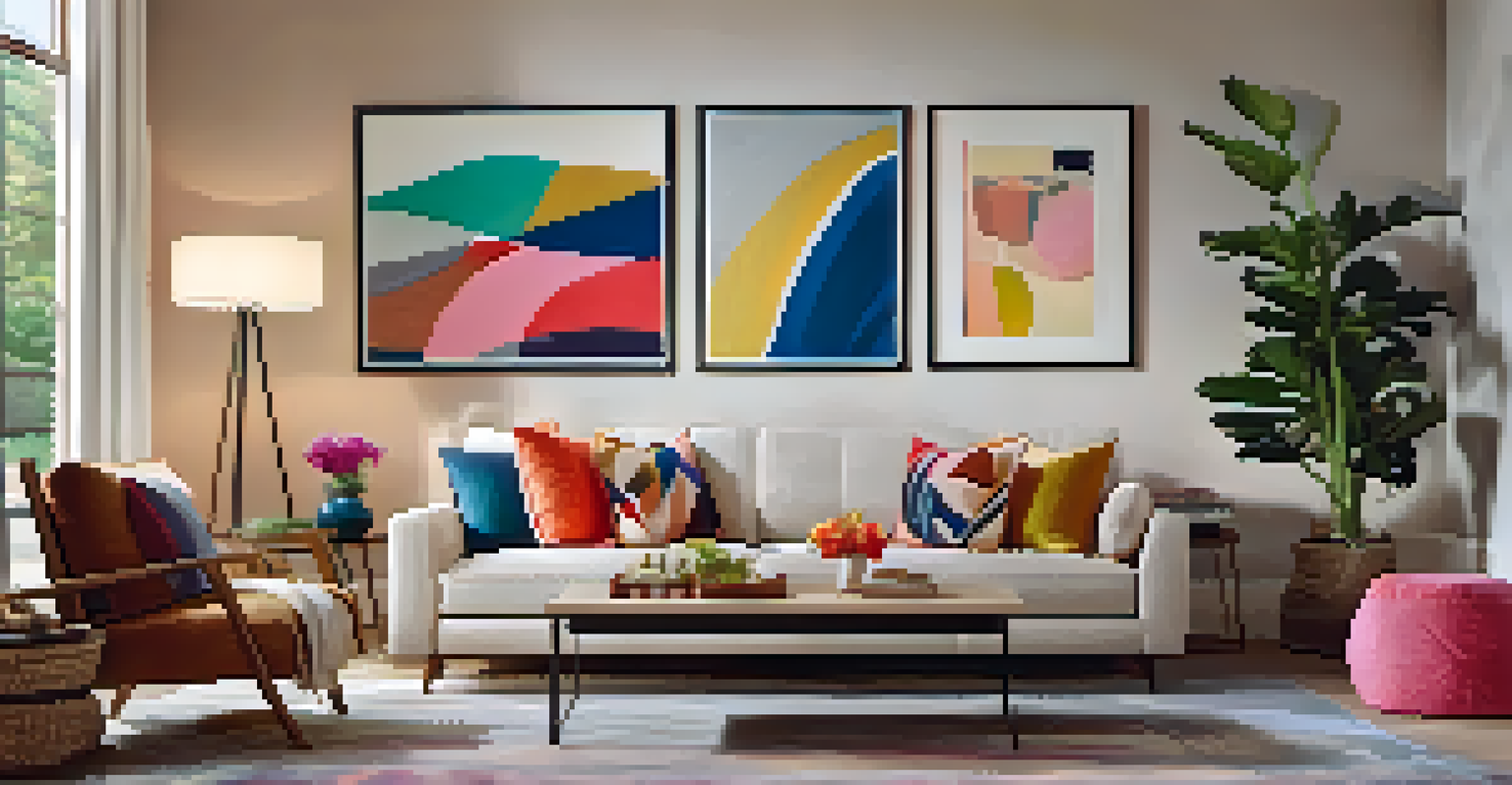 A cozy living room with a sofa, coffee table, and area rug, designed for sale with warm lighting.