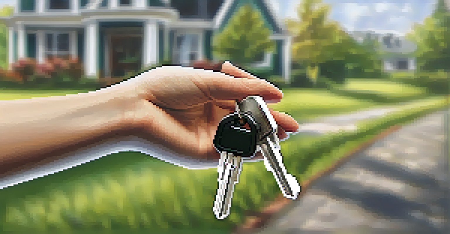 A hand holding keys in front of a blurred house, representing real estate investment.