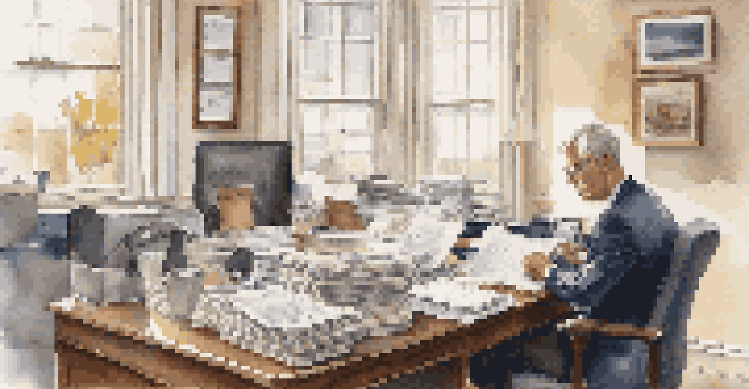 A real estate investor examining insurance documents in a bright office.