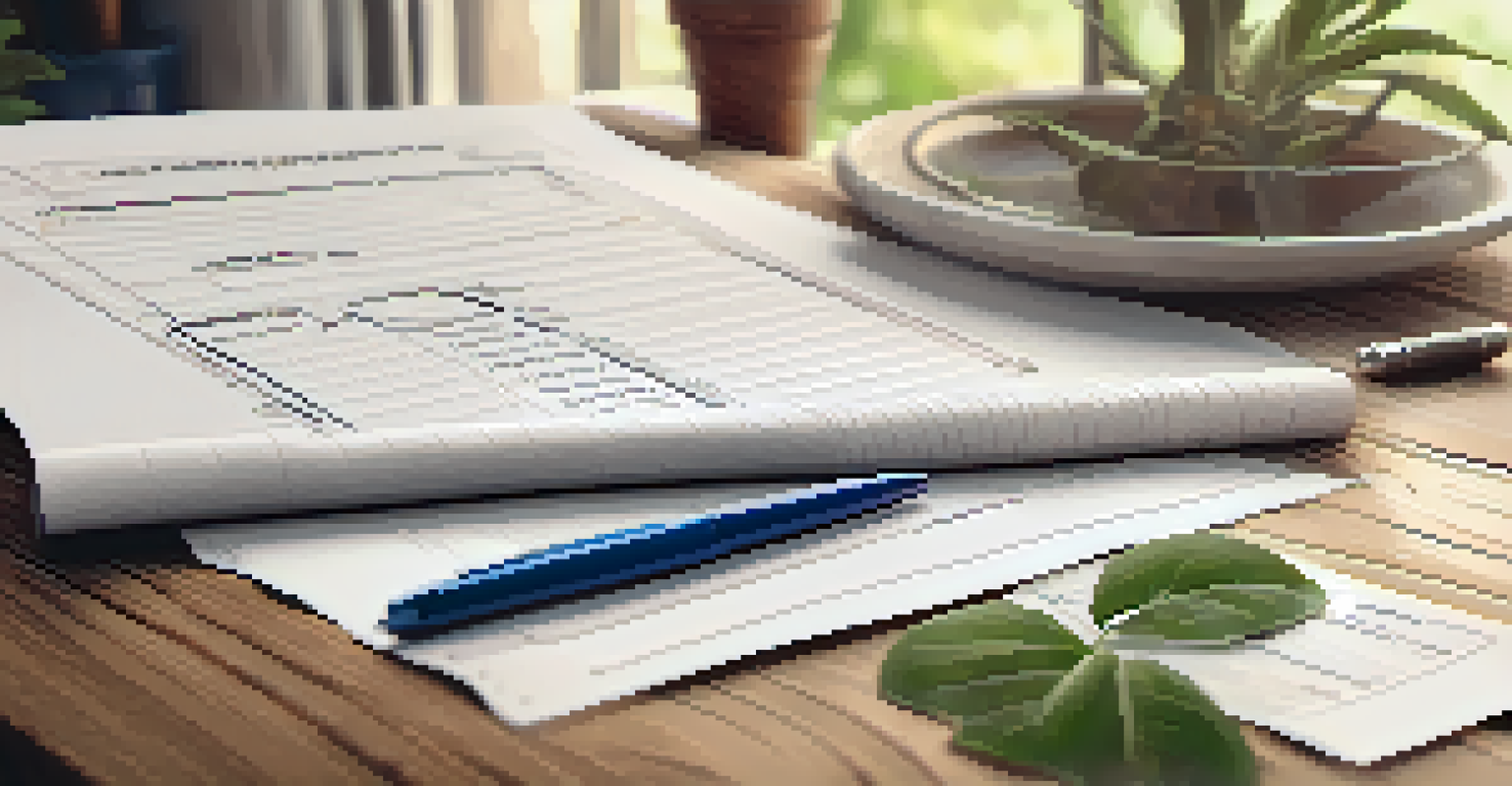 A maintenance log for plumbing repairs on a wooden table, including notes, receipts, and a pen, set in a cozy home environment.