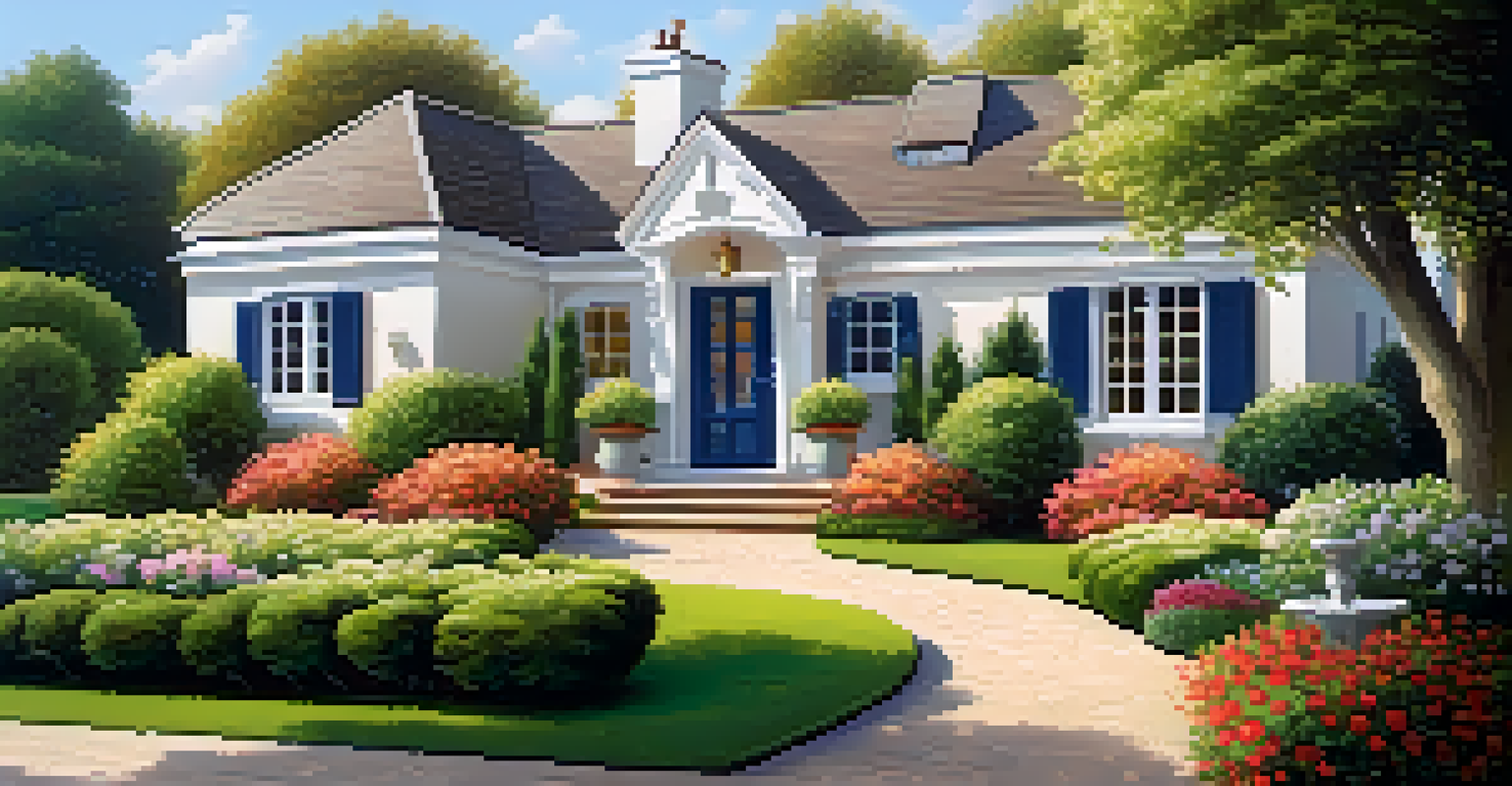 A charming house with a well-kept garden and clear pathway, showcasing colorful flowers and a welcoming front door.