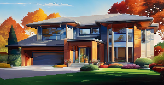 An inspector using a thermal imaging camera outside a modern house surrounded by a garden.