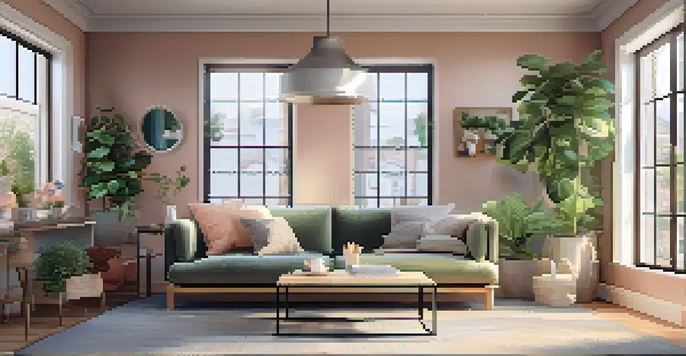 A renovated living room with modern decor, natural light, and a maintenance checklist on the coffee table.