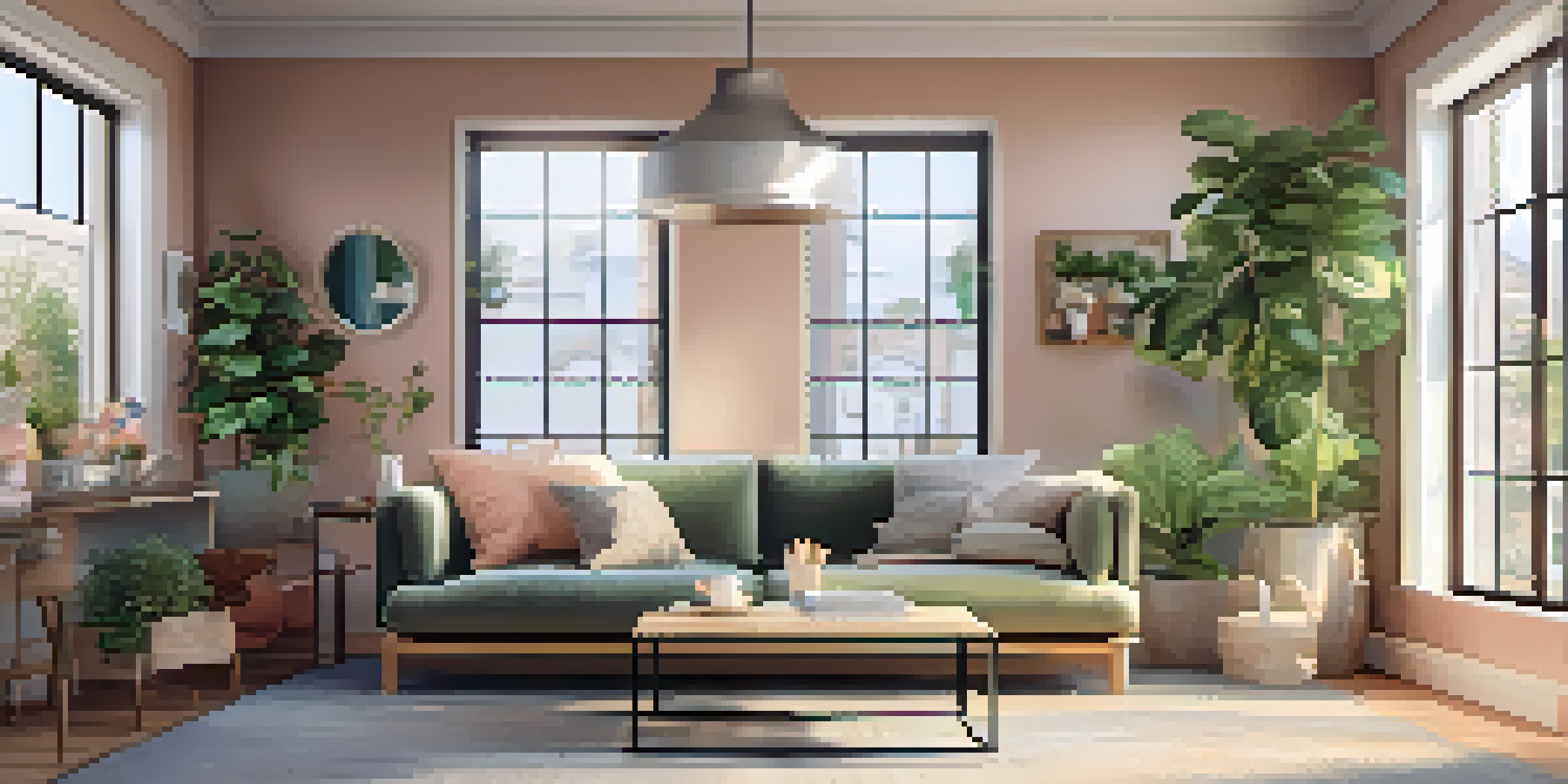 A renovated living room with modern decor, natural light, and a maintenance checklist on the coffee table.
