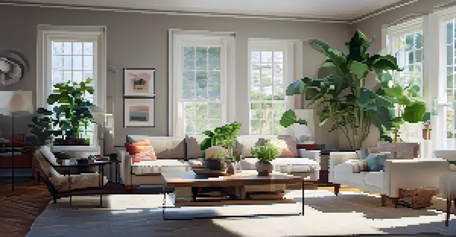 A cozy living room with comfortable furniture and natural light streaming through windows.