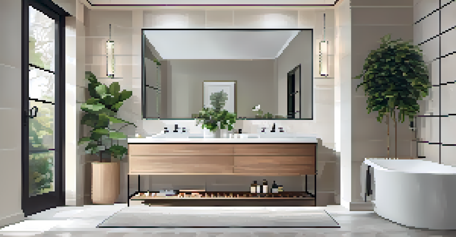 A beautifully renovated bathroom with a spacious vanity, modern fixtures, and elegant tiles.