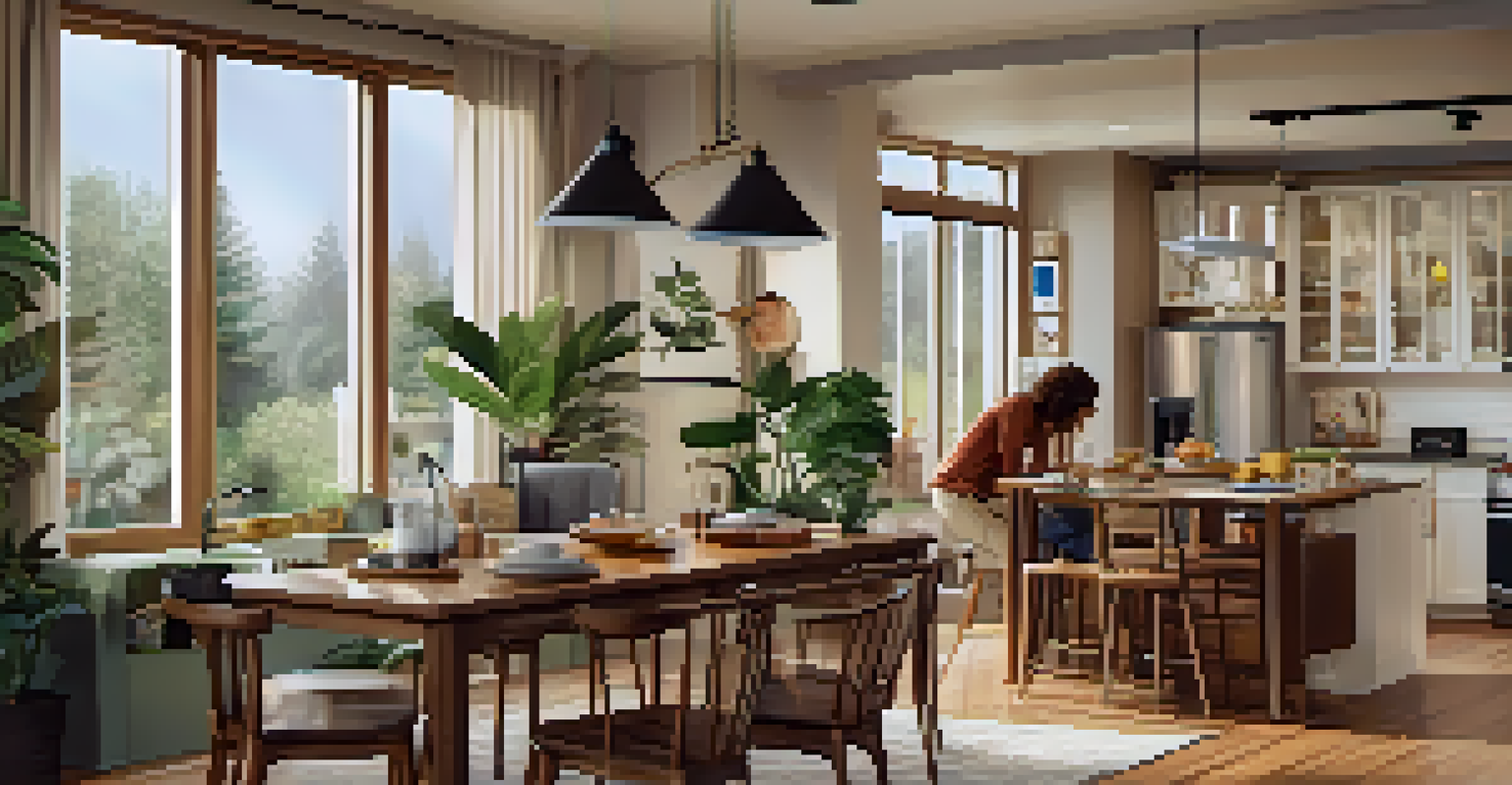 An open living space with a kitchen and dining area, where family members interact and work together.