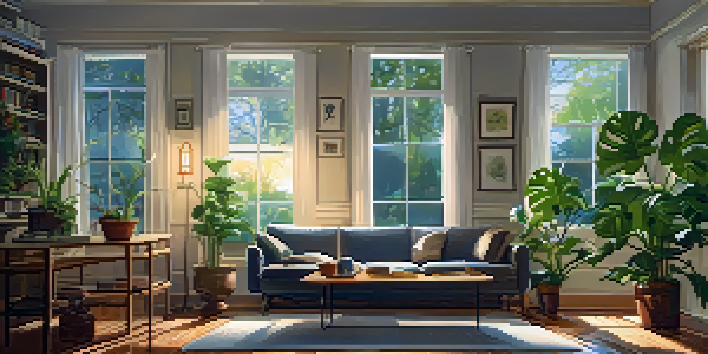 A home inspector checks a living room with a flashlight, highlighting the cozy and bright atmosphere of the space.