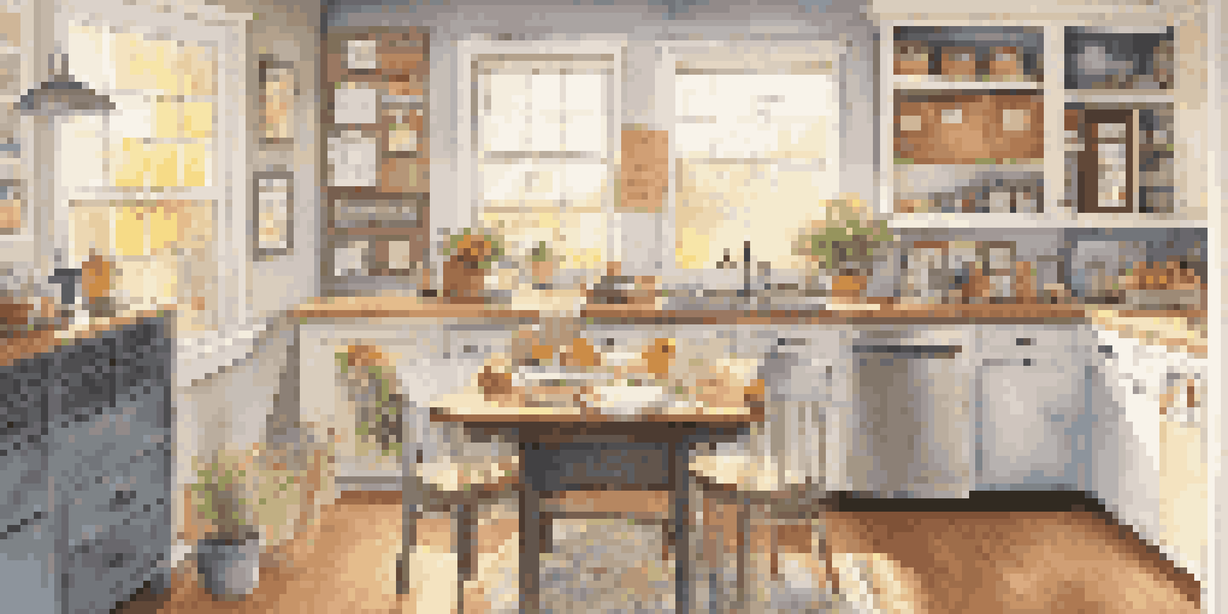 A bright kitchen with a family command center, including a wall calendar, bulletin board, and personal reminder cards, bathed in soft morning light.
