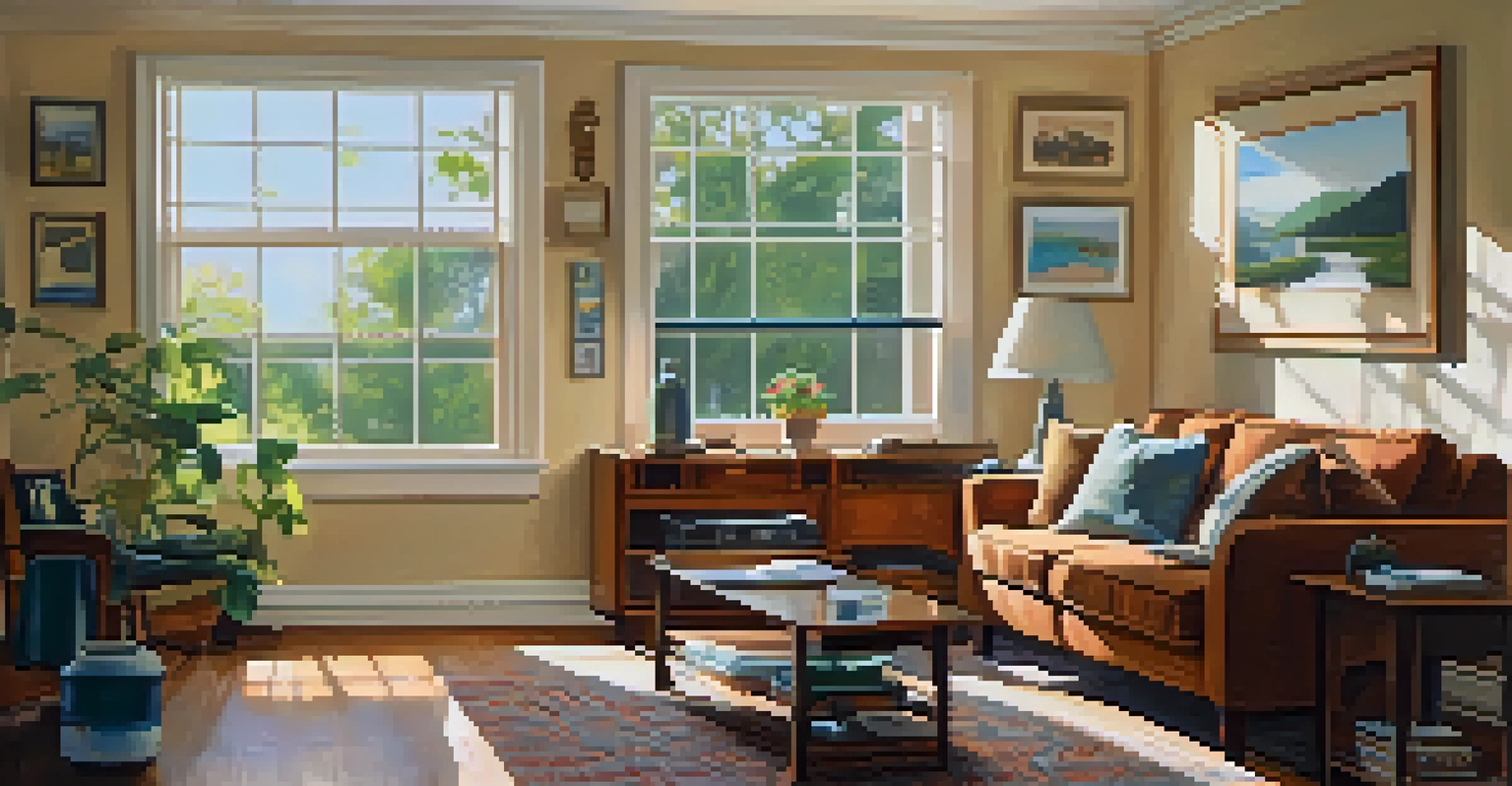 Cozy living room showing a clean air filter being replaced in an HVAC system with sunlight streaming in.