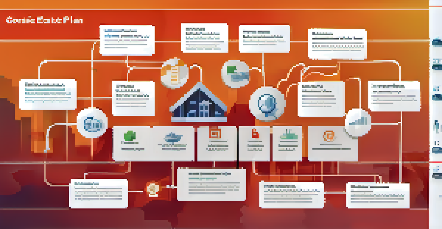 An infographic displaying the key components of a crisis management plan in real estate marketing, with icons and text on a gradient background.