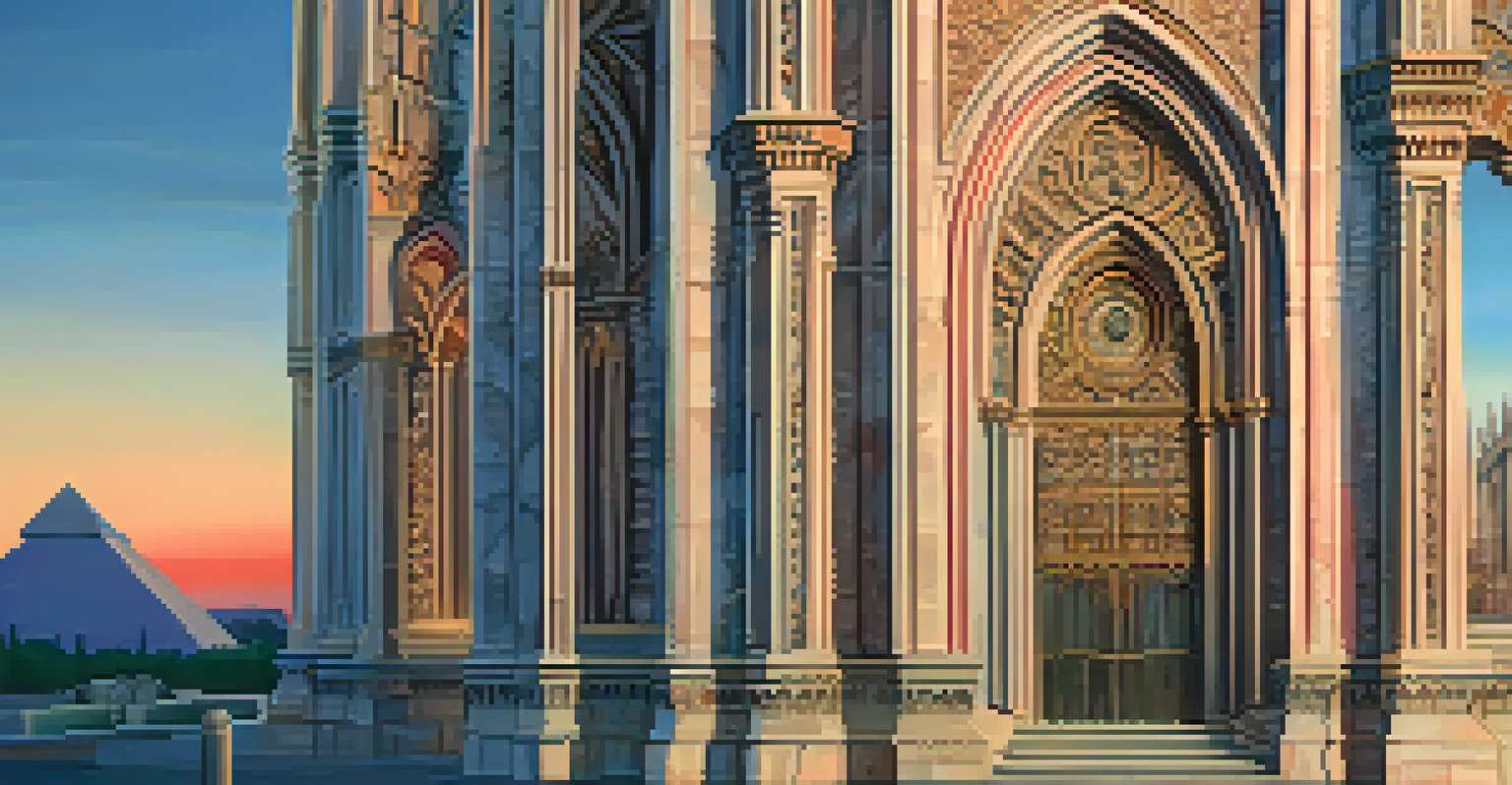 A 3D scanning device documenting an ancient cathedral's facade, showcasing intricate stone carvings.