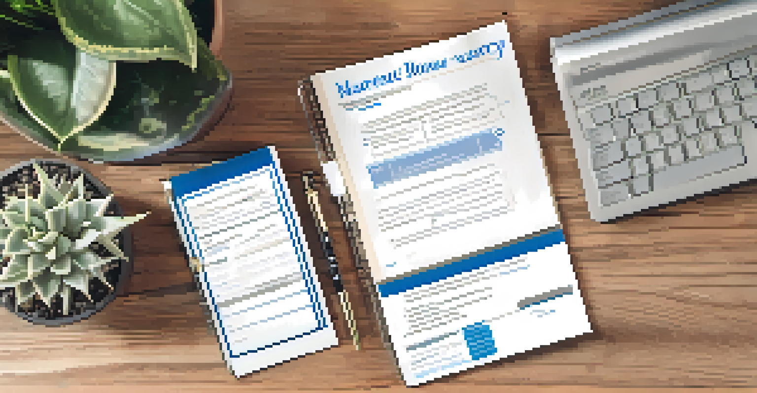 An overhead view of a home warranty brochure, a calculator, and a laptop on a wooden table.