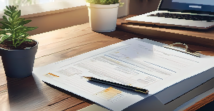 A contractor proposal document on a wooden desk with a laptop and a cup of coffee.