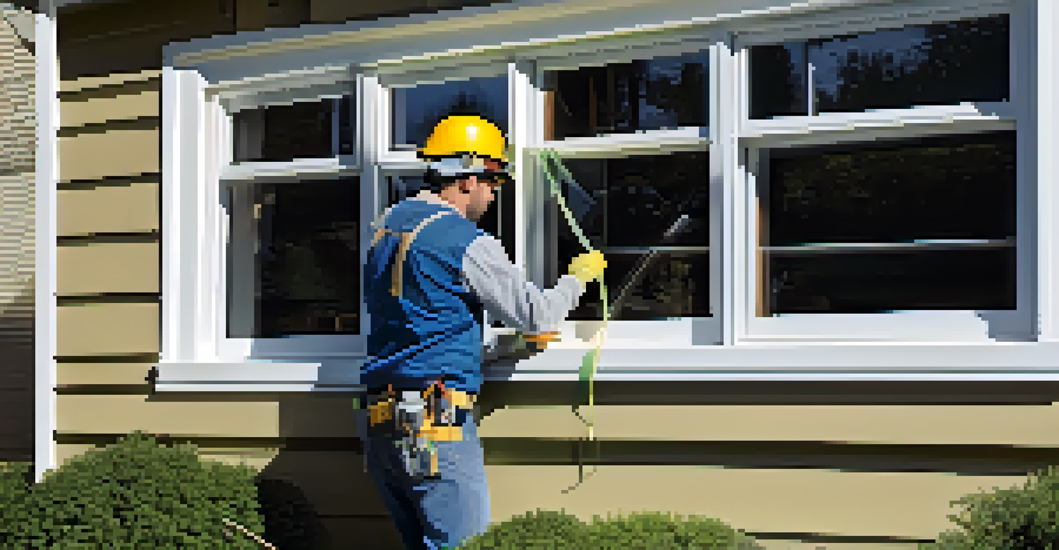 A worker installing energy-efficient windows on a modern house.