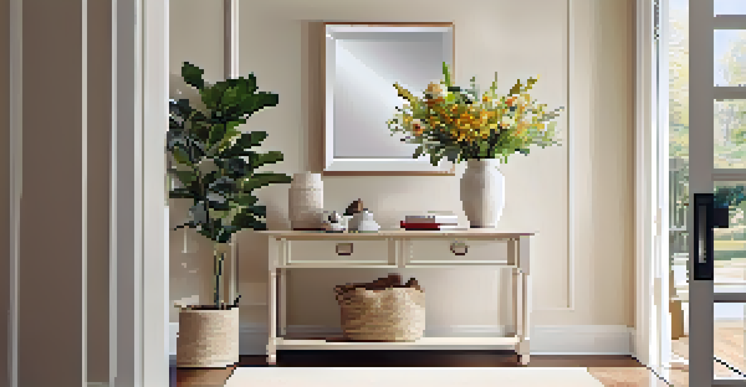 A clean entryway with a console table, fresh flowers, and a bright, inviting atmosphere.