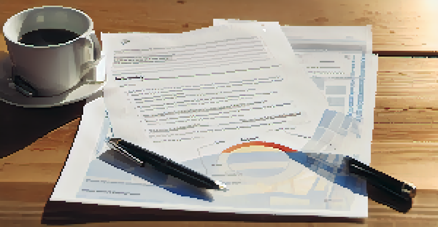 A close-up of a property inspection report on a table with a pen and coffee cup, illuminated by soft light.
