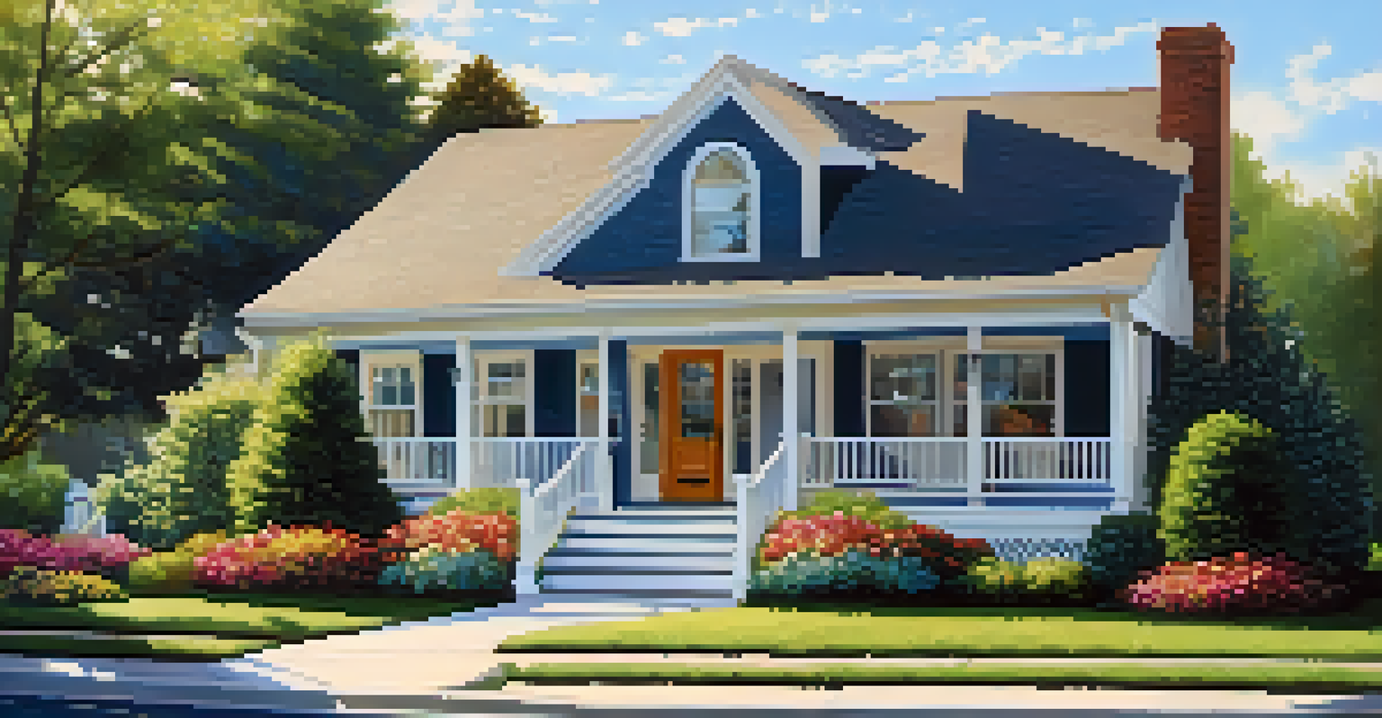 An exterior view of a charming rental house in a suburban neighborhood with a well-maintained lawn.