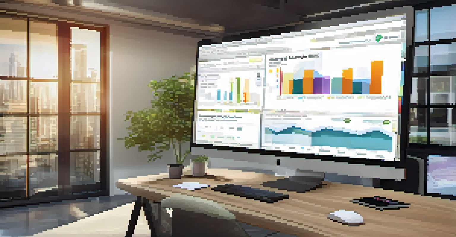 A close-up of a computer screen featuring a real estate crowdfunding platform with investment projects and charts, set in a modern office environment.