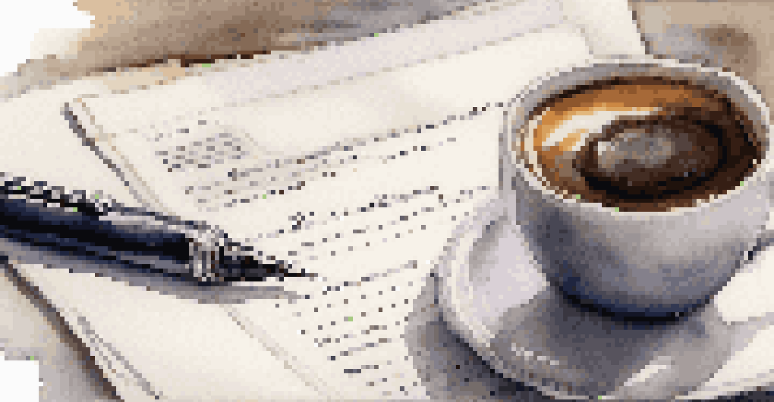 A legal document with a fountain pen, notepad, and coffee cup in a softly blurred background, highlighting the importance of drafting legal clauses.