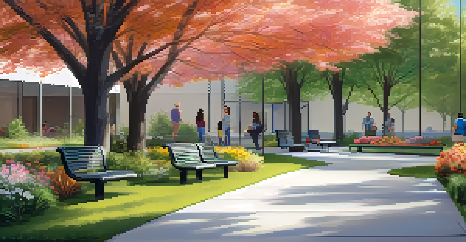 An accessible outdoor space with smooth pathways, comfortable seating, and vibrant landscaping.