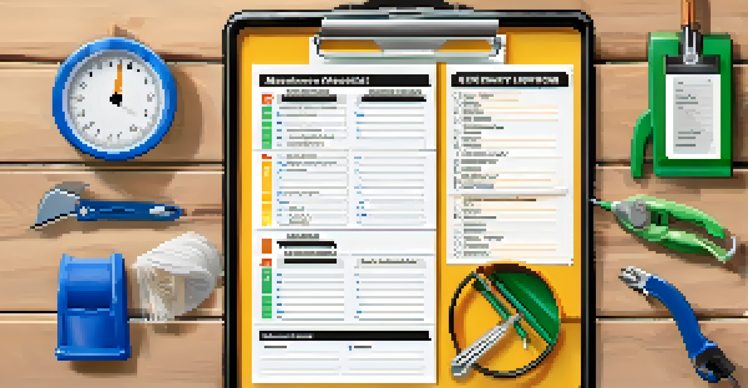 A close-up of a clipboard with a home maintenance checklist for electrical safety inspections, set against a tidy home workspace with tools.