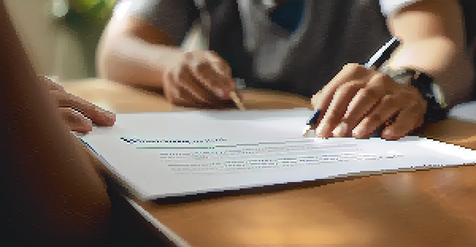 A close-up of hands holding a Loan Estimate document with a pen above it, set against a softly blurred cozy living room background.