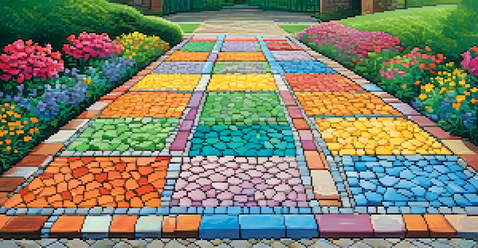A colorful pathway made of pavers leading through a vibrant flower bed.