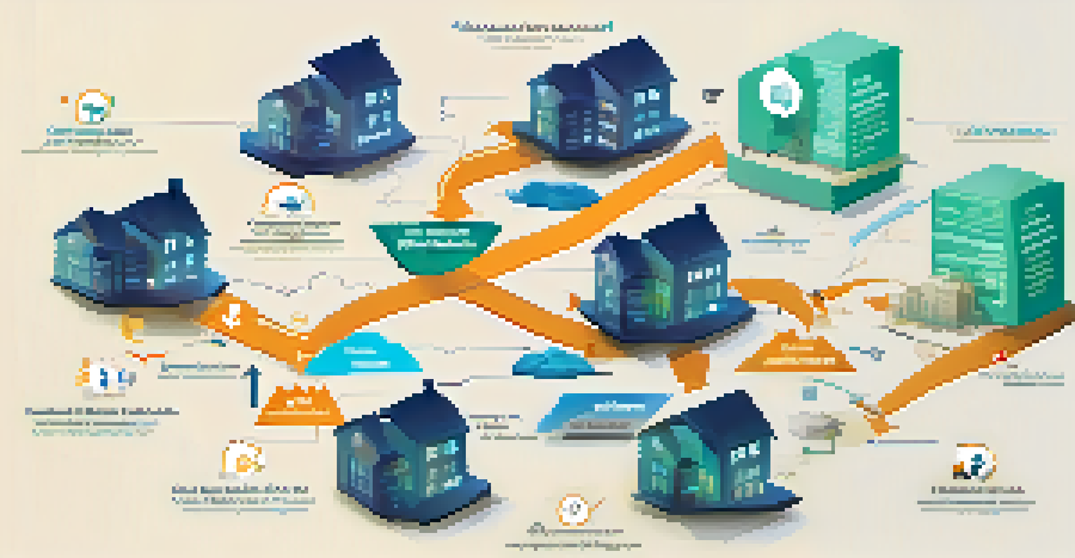 An infographic showing the process of real estate crowdfunding, with icons representing investors, a platform, and projects, detailed in a clear and engaging layout.