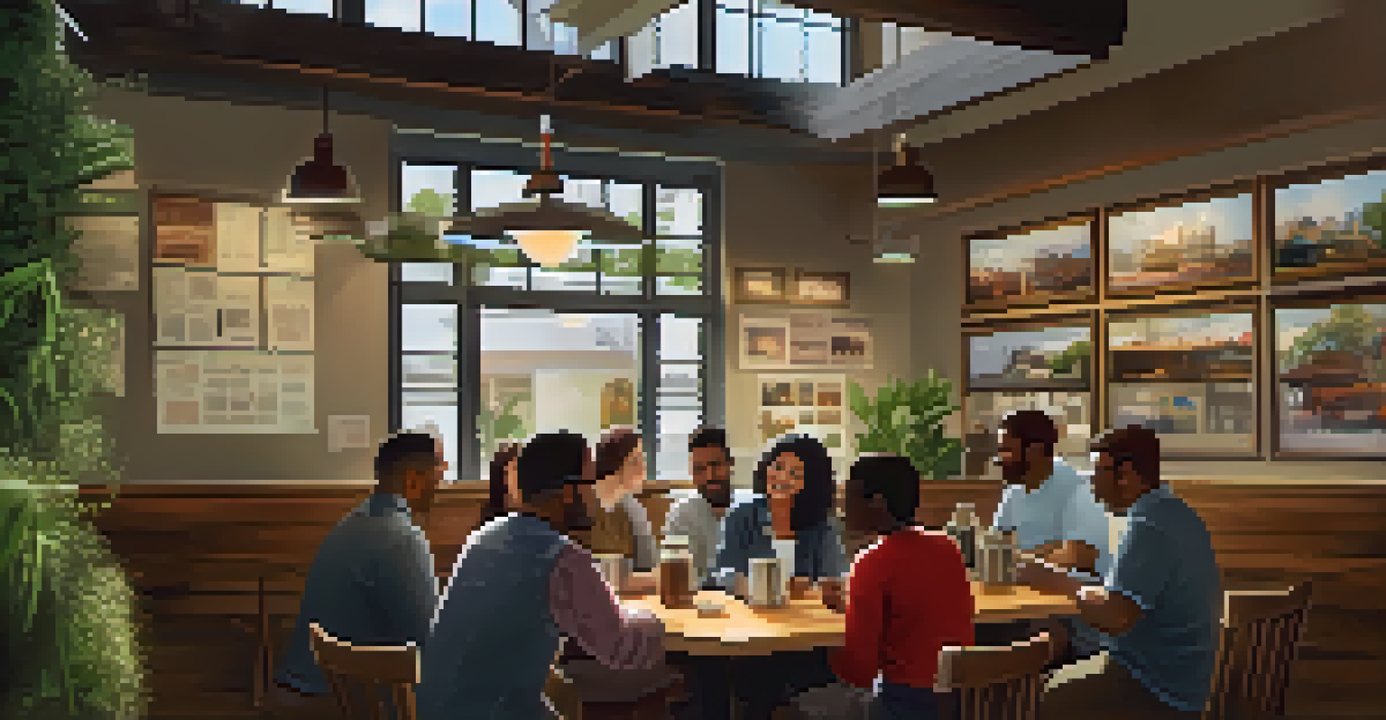 A diverse group discussing real estate investment in a cozy coffee shop.