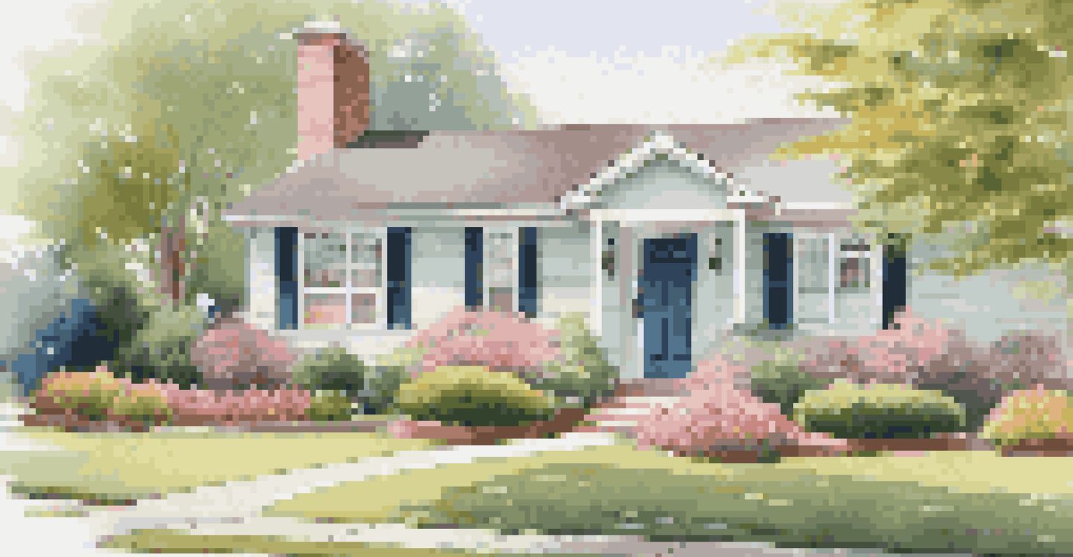 A charming suburban home with great curb appeal, featuring colorful flowers, a fresh front door, and inviting outdoor lighting.
