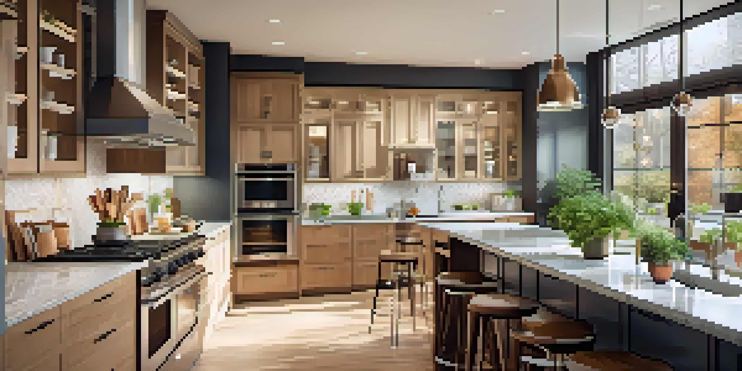 A modern kitchen with granite countertops and stainless-steel appliances, illuminated by natural light.