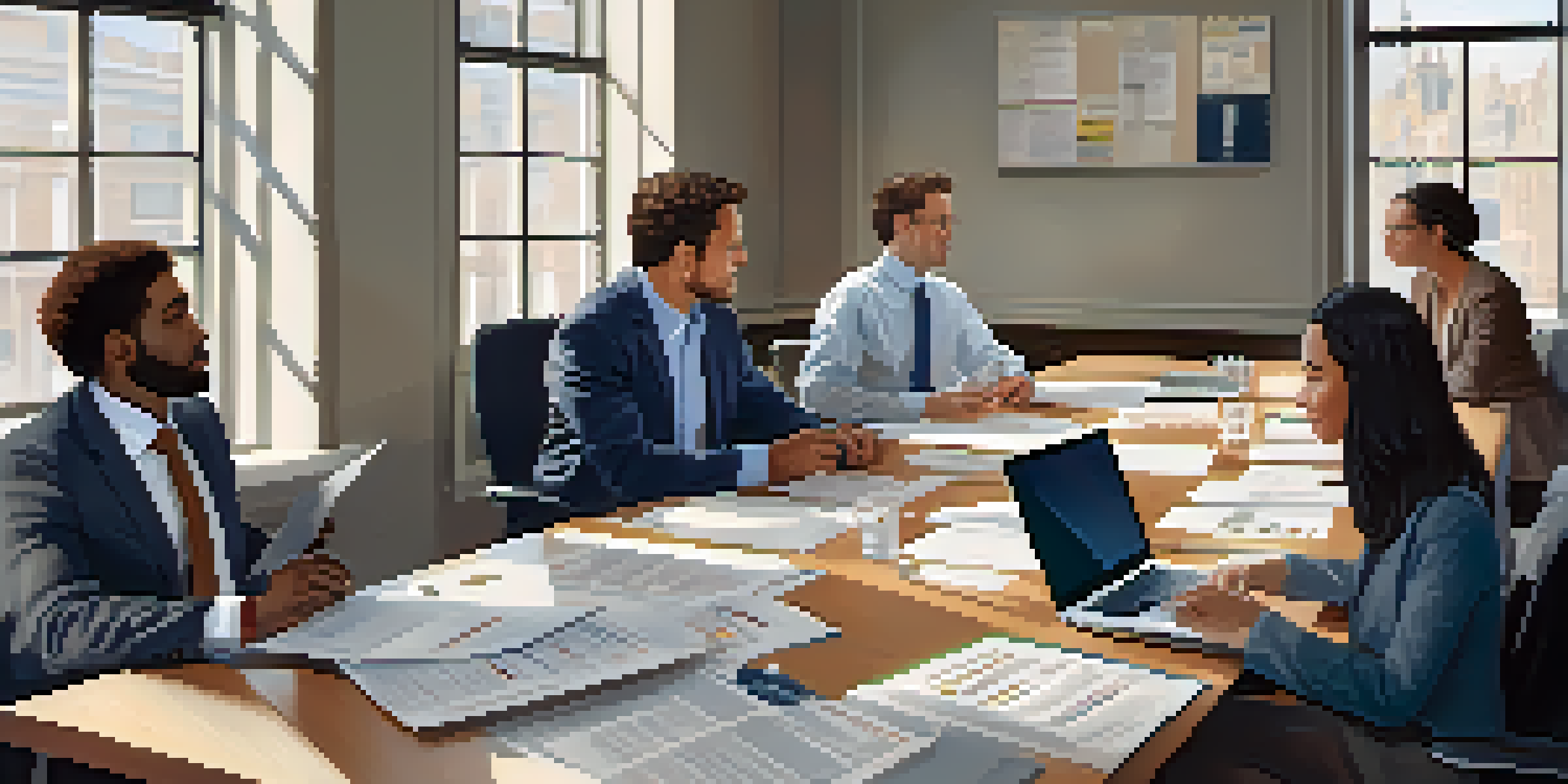 A diverse group of professionals discussing tax appeals in a bright office setting.