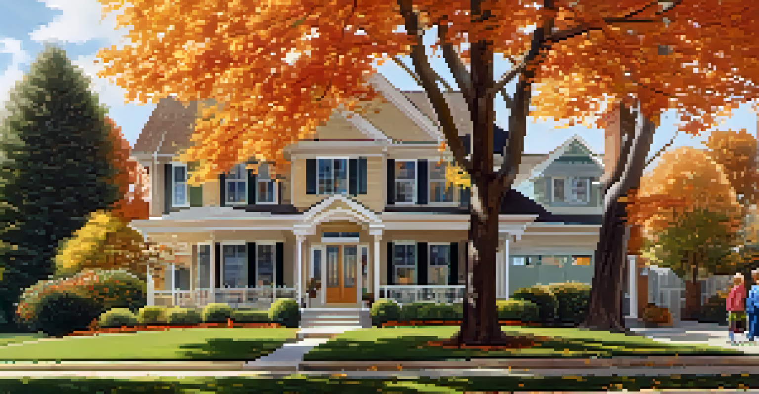 A picturesque suburban neighborhood with autumn foliage and a lovely house.