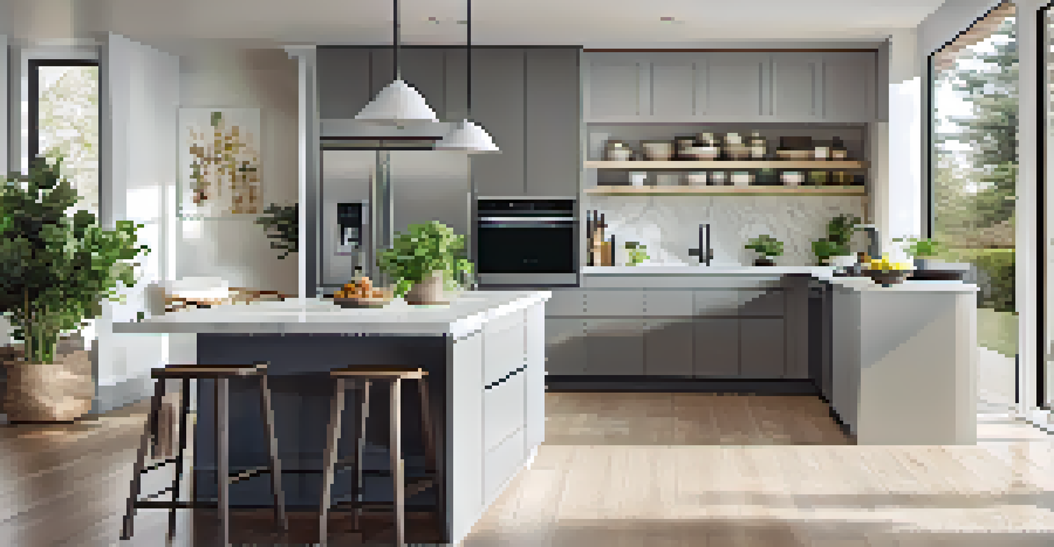 A modern kitchen with sleek cabinets and stainless steel appliances, illuminated by natural light.
