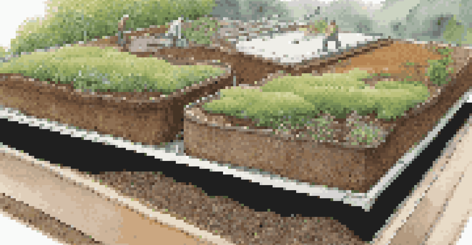 Close-up view of the layers involved in green roof installation, including soil and plants.