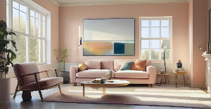A spacious living room with a large frameless mirror reflecting sunlight from a window, creating an inviting atmosphere.