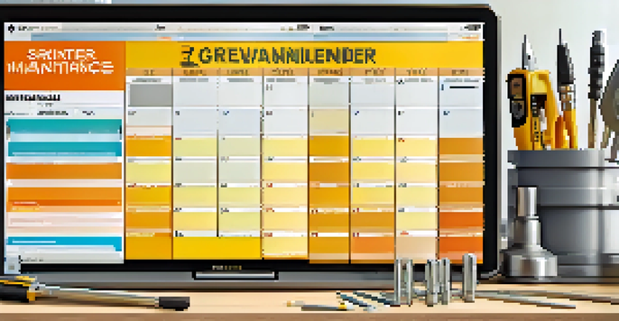 A digital tablet showcasing a maintenance calendar with tools around it.