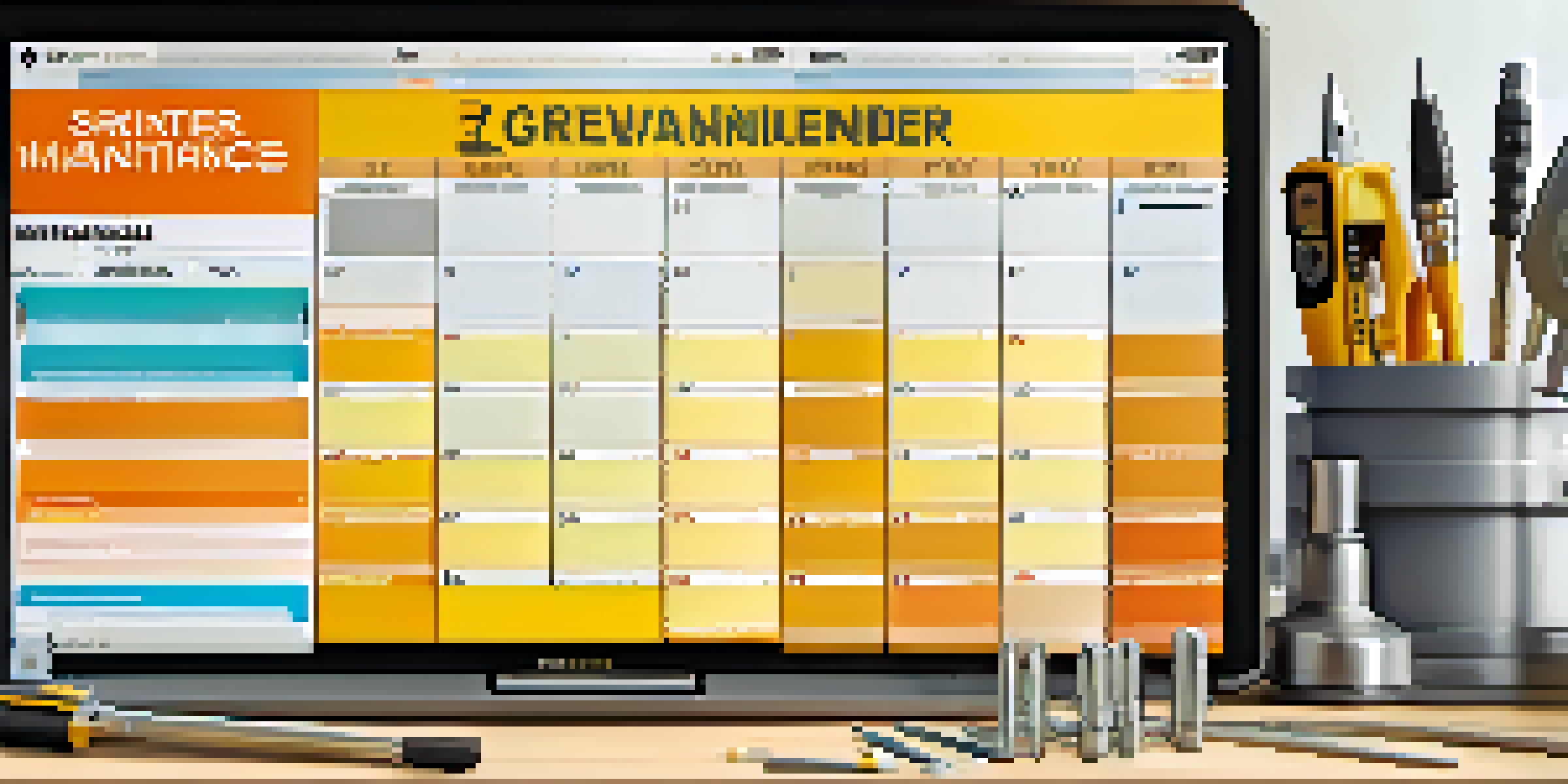 A digital tablet showcasing a maintenance calendar with tools around it.