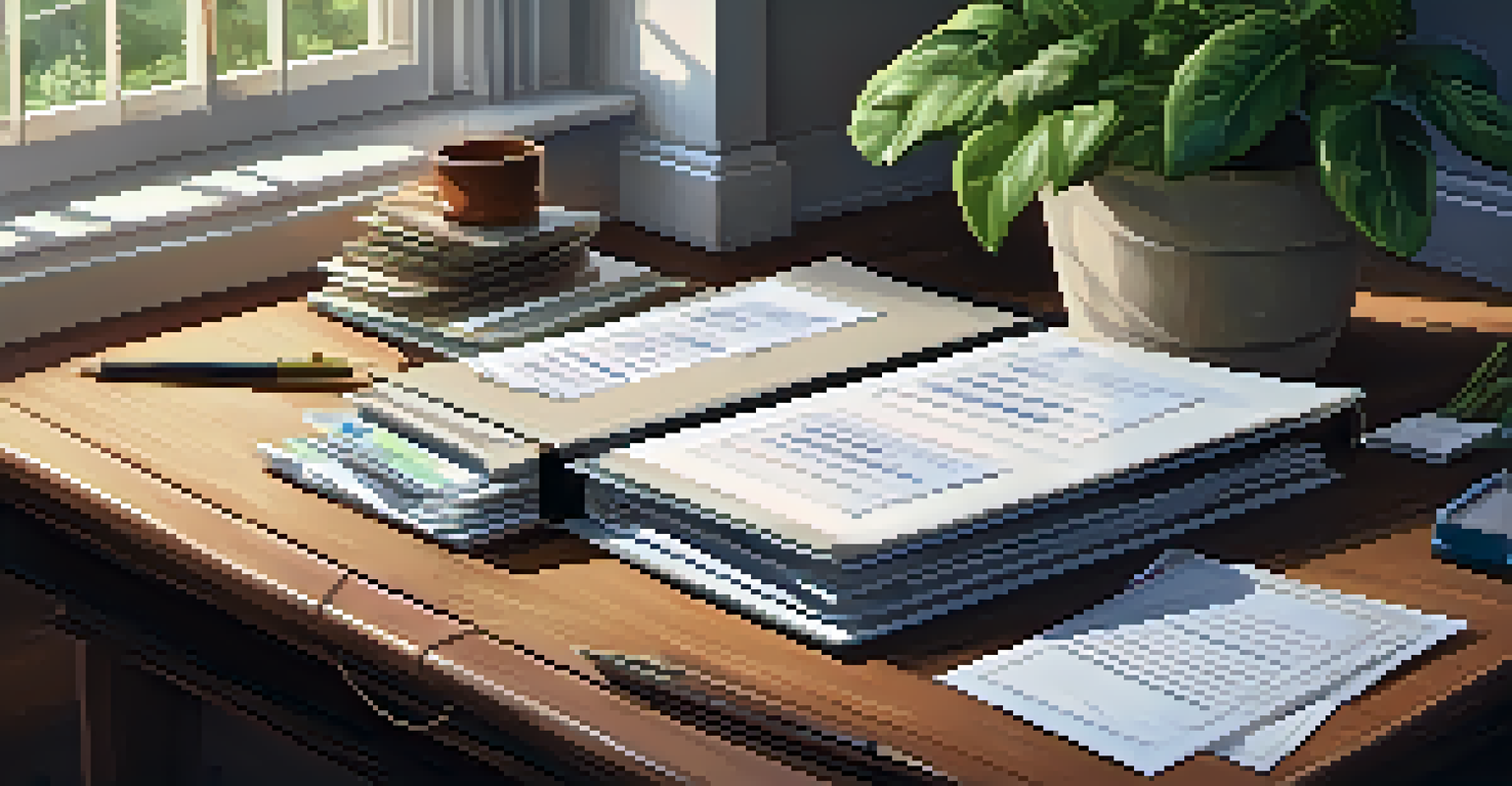 A well-organized binder with home documents on a table, surrounded by soft lighting and a potted plant, creating a cozy atmosphere.