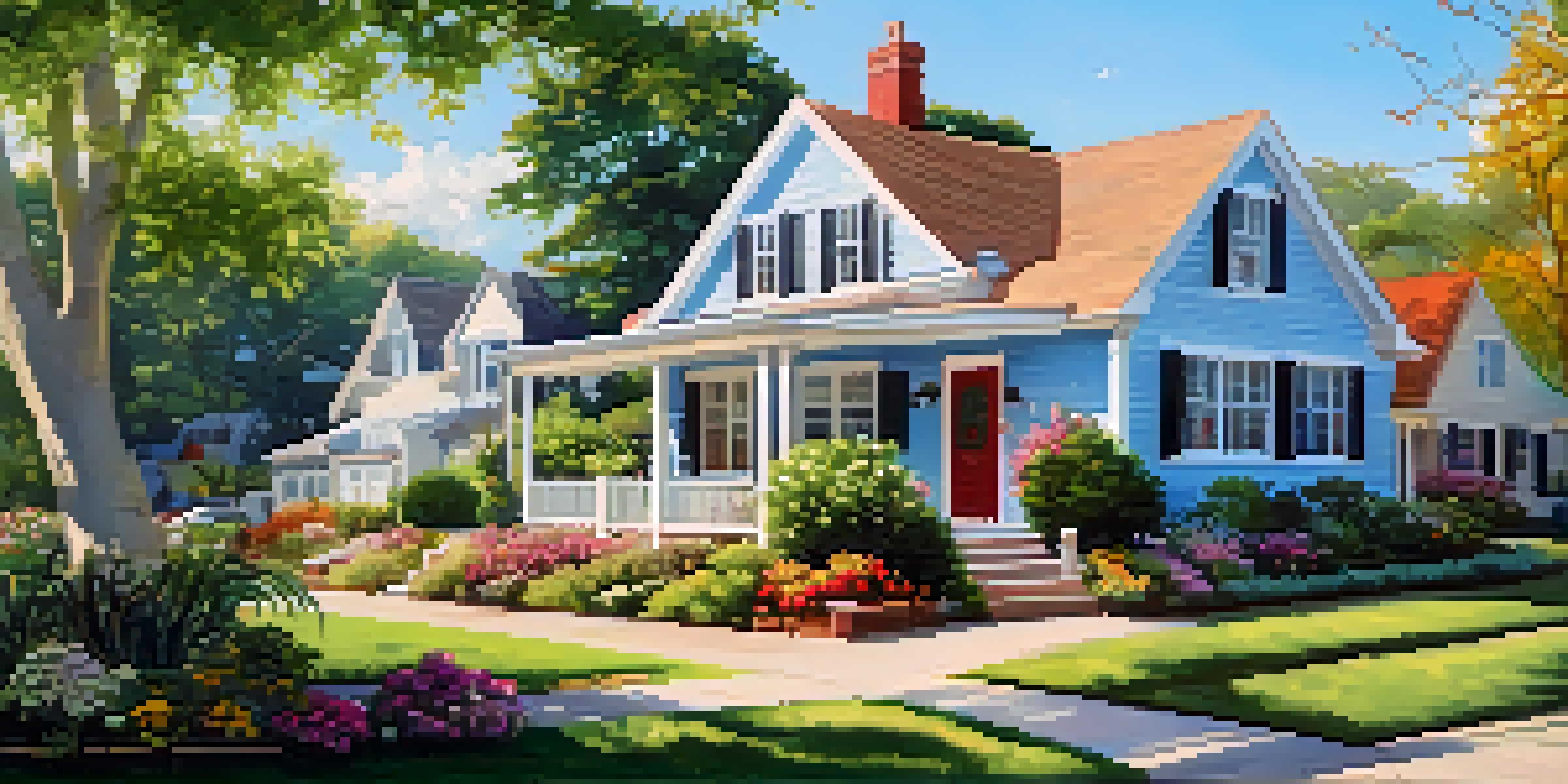 A picturesque suburban house with a garden, sunlight, and a 'For Sale' sign in front.