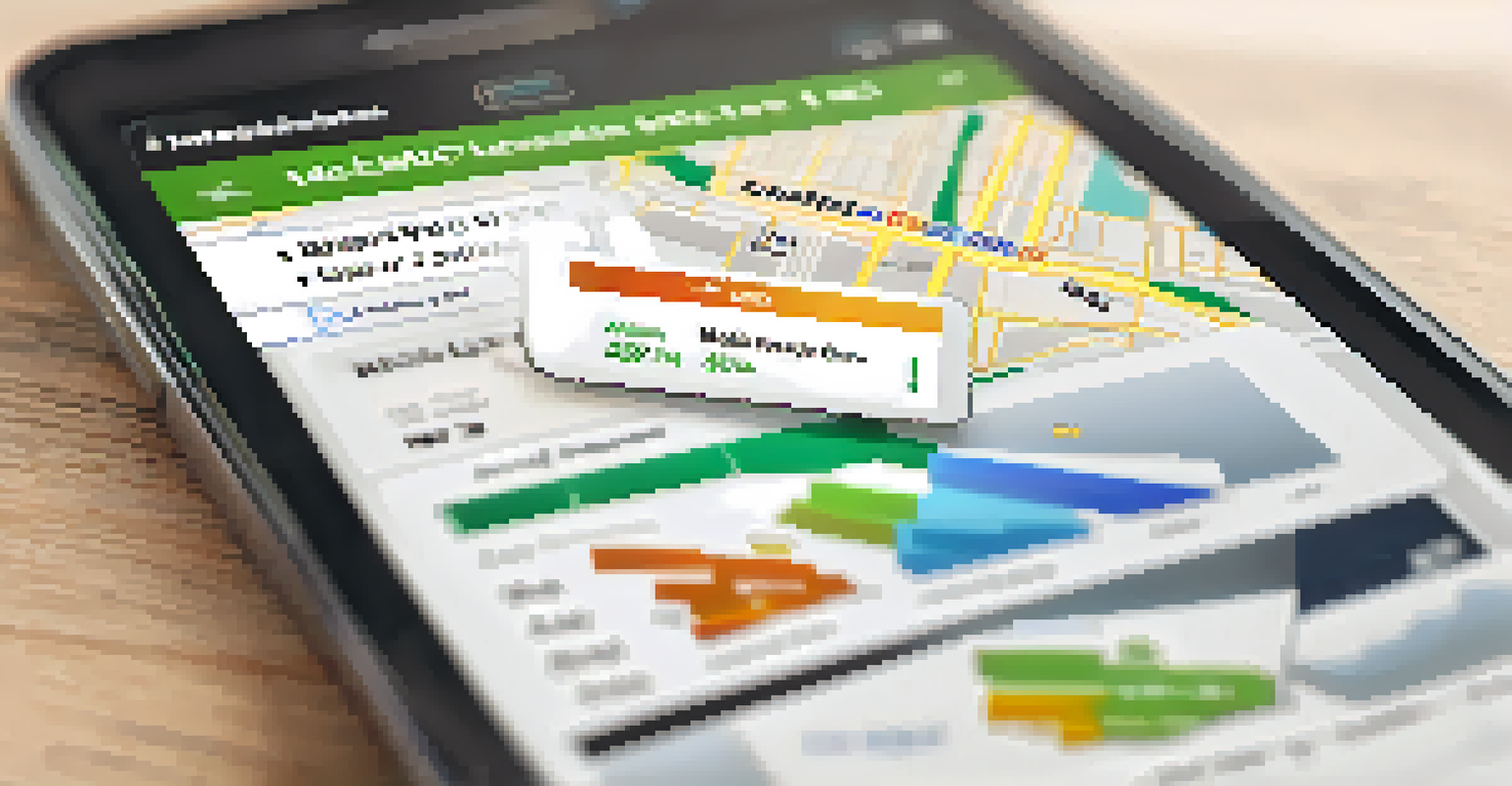 A smartphone displaying a real estate app with listings and market graphs, set in a cozy home environment.
